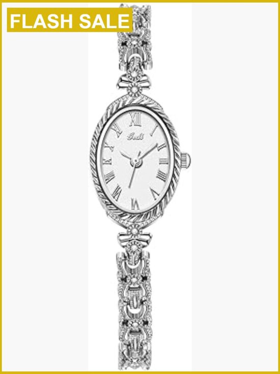 Oval Vintage Analog Quartz Wrist Watch with Roman Numerals Alloy Steel